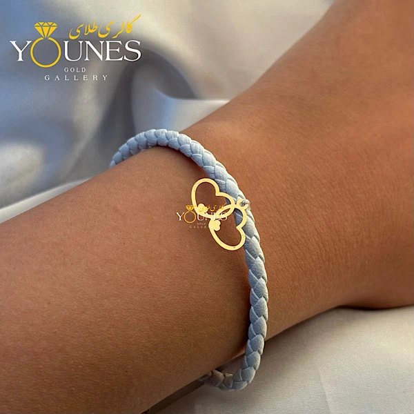 دستبند چرم دوقلبی طلا